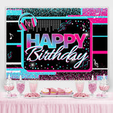 Toile de fond joyeux anniversaire thème musical bleu et rose vif